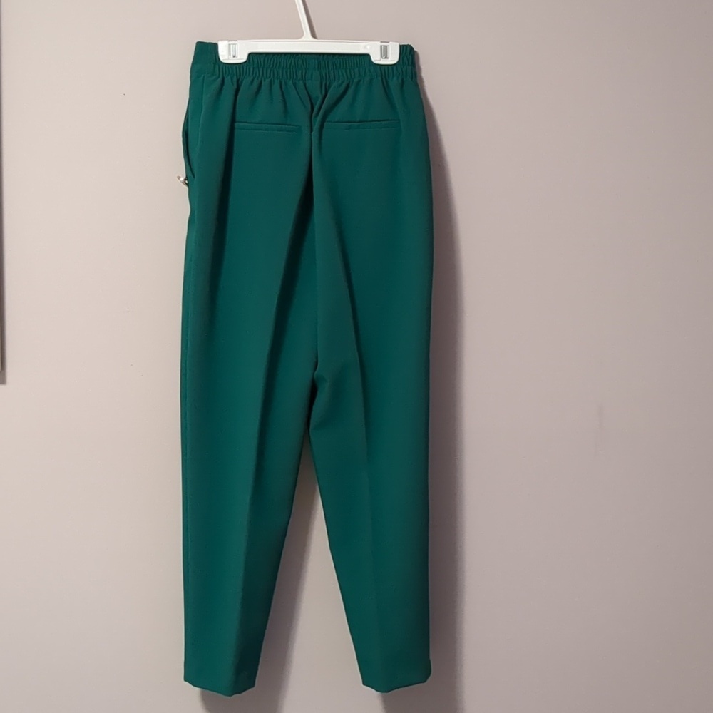 ZARA High Waisted Mariner Pants Forest Green Gold Button Trousers - S - Picture 6 of 11